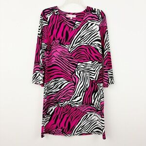 Jude Connally Lexi Zebra Shift Dress Size S Pink Black White V-Neck 3/4 Sleeve